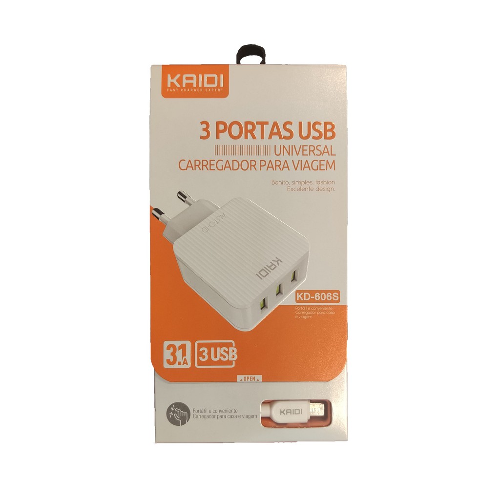 Carregador universal Kaidi 3 portas USB